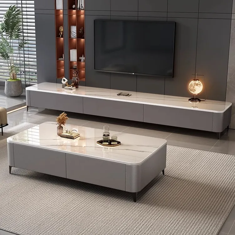 箭功岩板电视柜客厅家用小户型落地式储物柜现代简约茶几网红茶几