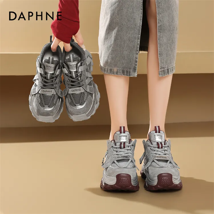 达芙妮秋冬上新时尚厚底老爹鞋百搭鞋子高智淡人拼色休闲鞋运动鞋