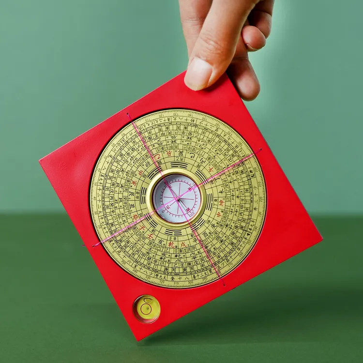 实拍3寸12层姥字号罗盘 圆盘9.5方盘11cm铜原色三合盘