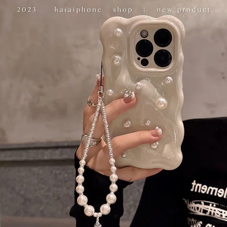 Ins小众气囊珍珠iPhone15链条气质13ai手机壳防摔适用于苹果系列