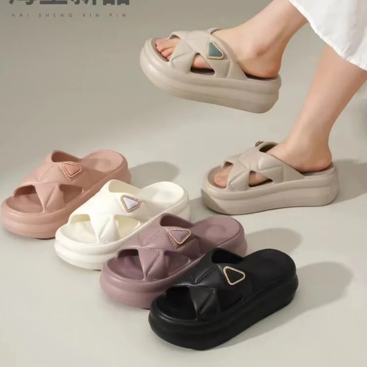 拖鞋女外穿鞋网红交叉带舒适百搭夏季厚底居家用防滑防臭凉拖鞋女