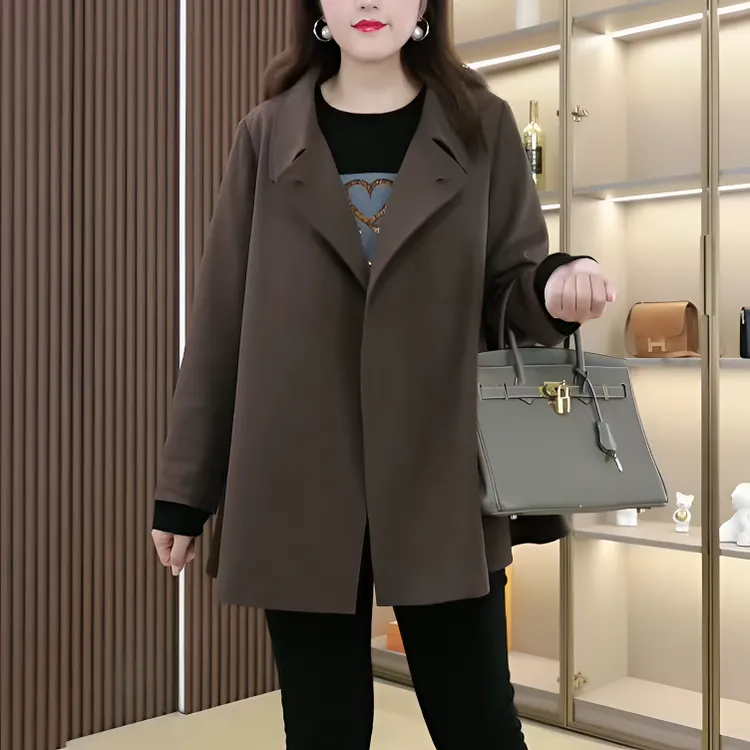 大码女装保暖外套宽松气质简约休闲时尚百搭翻领外套ZB6202