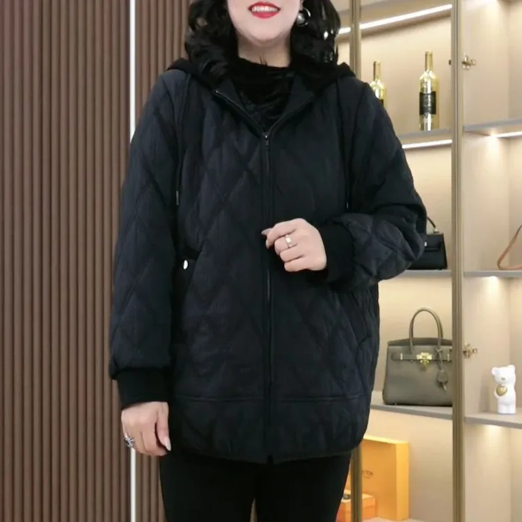 秋冬新款大码女装棉服菱形格保暖宽松收腰显瘦显气质241099