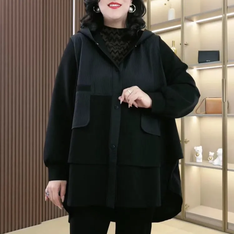 2025秋季新款大码女装休闲连帽百搭时尚宽松韩版外套ZB6184