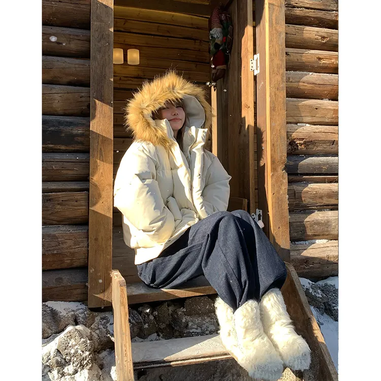 番茄妹妹Tomatosister美式复古座山雕加厚保暖毛领棉衣外套派克服