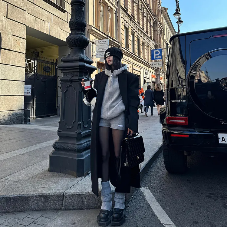 番茄妹妹Tomatosister黑色大衣女高级感气质长款夹棉毛呢外套女