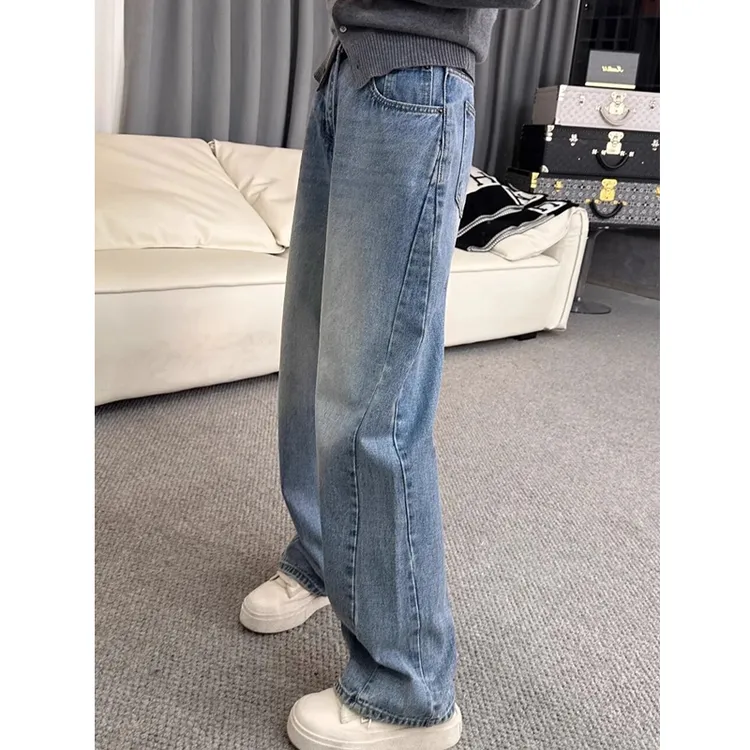 弯刀牛仔裤女2025春季大码女装高腰宽松香蕉裤遮肉阔腿拖地长裤子