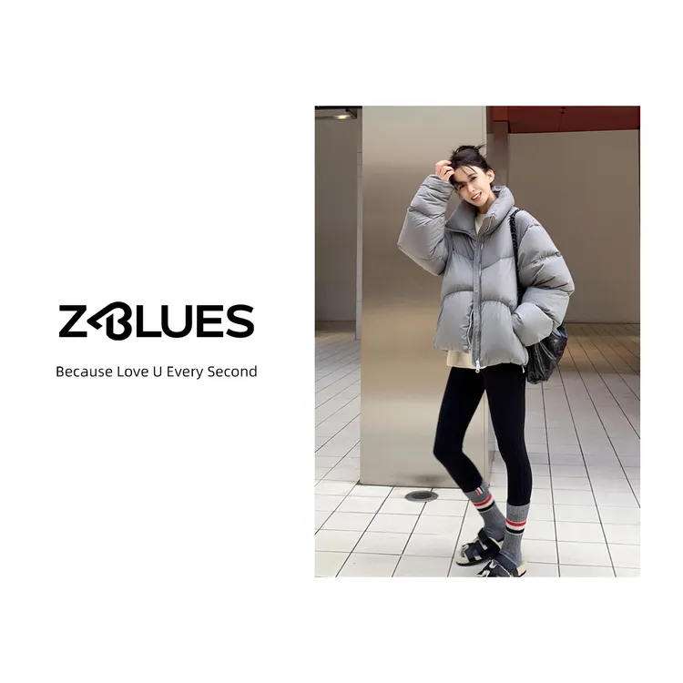 Z.blues【泡芙款】冬季保暖弧线短款立领白鹅绒羽绒服YZDC7377