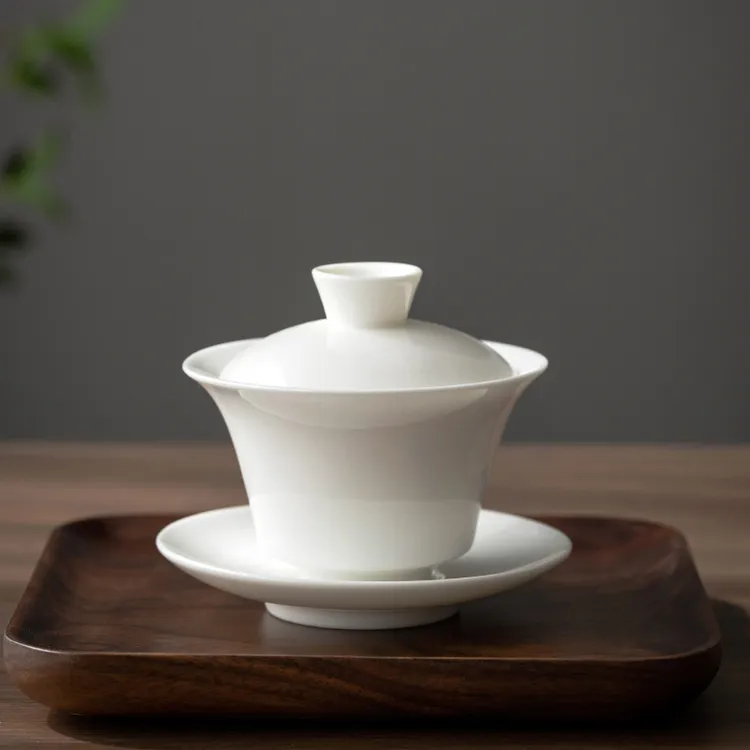 盖碗茶杯德化白瓷茶碗纯白泡茶碗马蹄三才大号功夫家用茶具