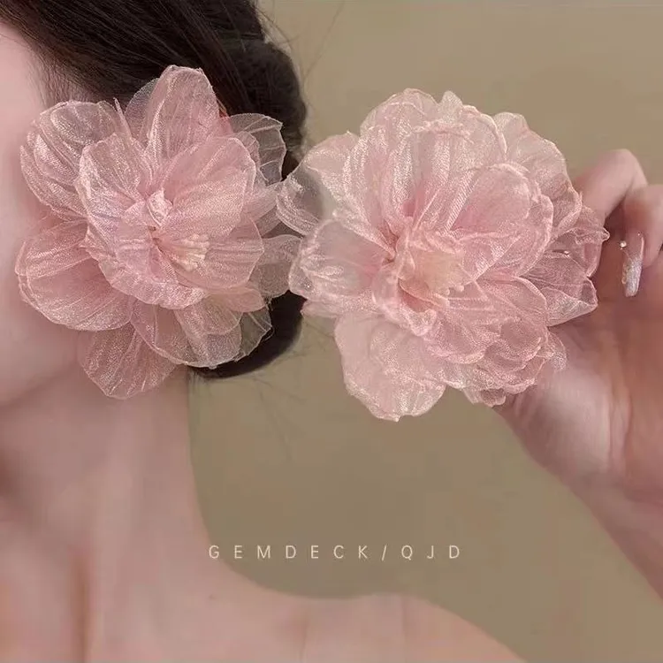 合金布艺耳饰 超仙海棠花朵系列耳环花小众设计夸张甜美百搭耳钉