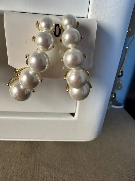 铜合金耳饰 高级感优雅仿珍珠耳环连排耳钉轻奢复古小香风耳饰