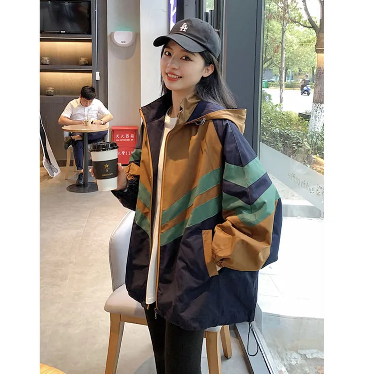 风衣外套女宽松休闲2025春秋新款今年流行条纹小众棒球服夹克上衣