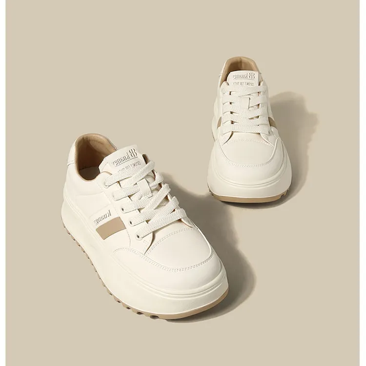 法国TOUCH MISS设计师款真皮小白鞋女新款高级感厚底增高面包鞋潮