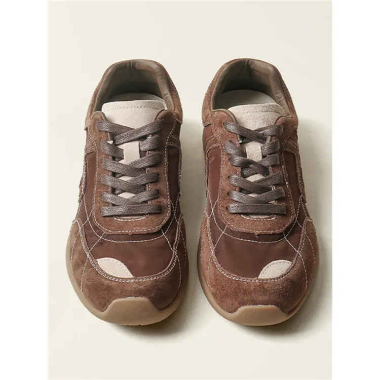 法国TOUCH MISS轻奢德训鞋女2024秋季新款复古磨砂皮拼接运动鞋潮