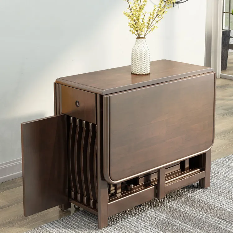 实木折叠餐桌小户型可伸缩多功能桌子4人家用6饭桌北欧餐桌椅组合