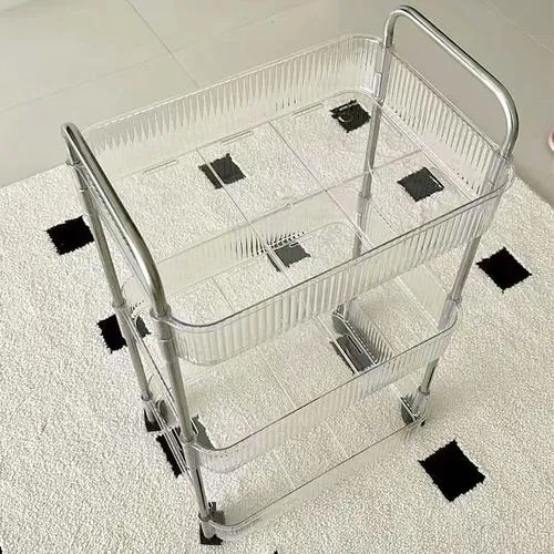 透明置物架落地多层零食书本收纳架亚克力小推车化妆品收纳储物架