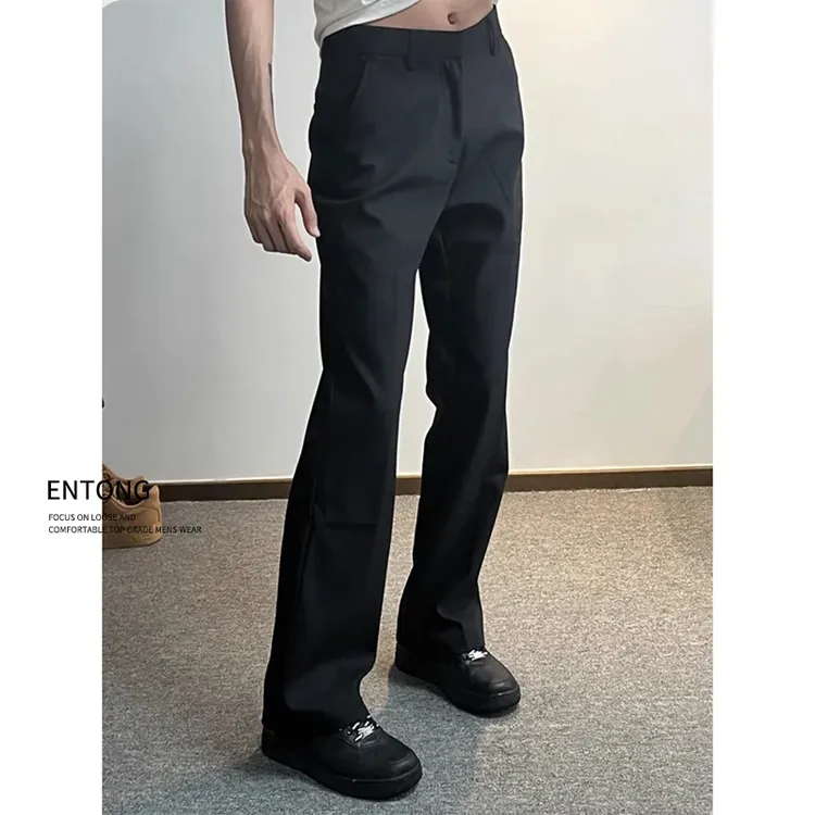 Entong夏季冰丝薄款西裤帅气男款高级感宽松百搭垂感微喇休闲裤子
