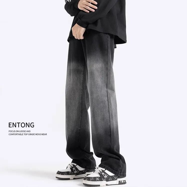 复古渐变色牛仔裤男秋季潮牌宽松直筒美式高街vibe春秋款休闲长裤