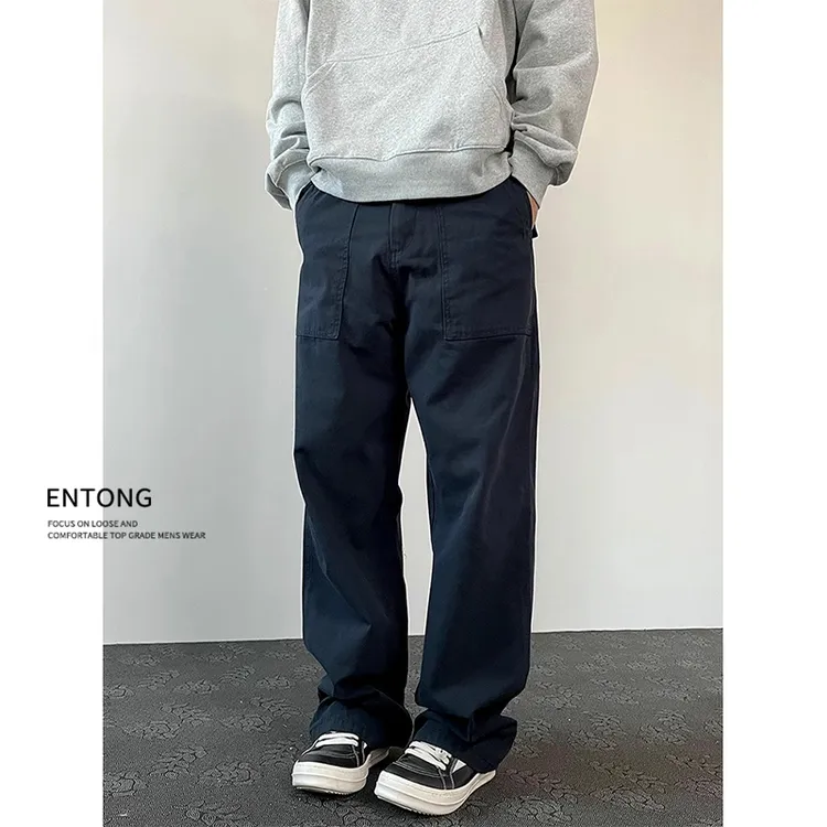 Entong美式复古cleanfit休闲工装裤男日系大口袋设计宽松直筒裤子