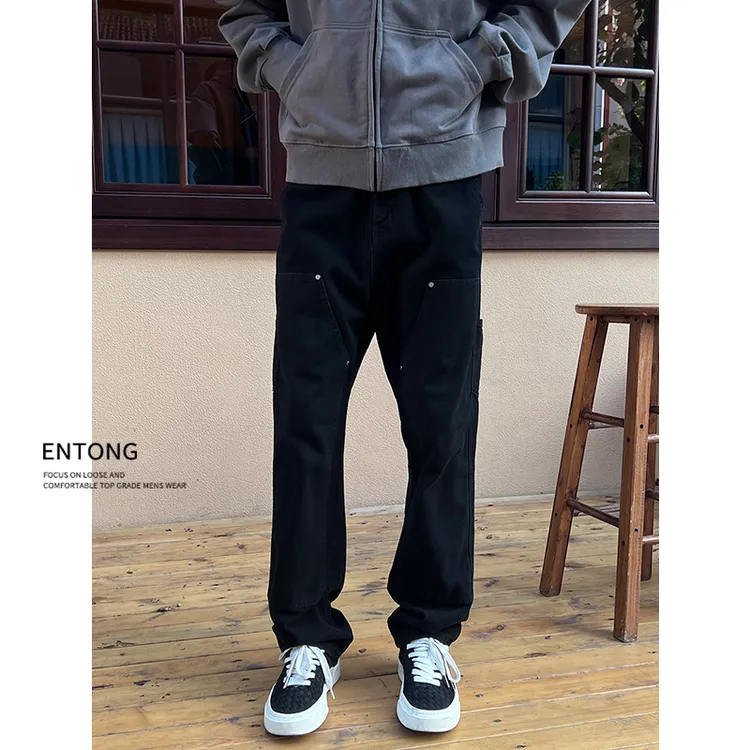 Entong复古美式vibe工装牛仔裤男大码cleanfit穿搭双膝伐木休闲裤