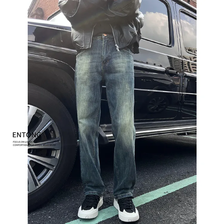 Entong美式潮牌复古牛仔裤男款2025春秋新款做旧高街痞帅直筒长裤