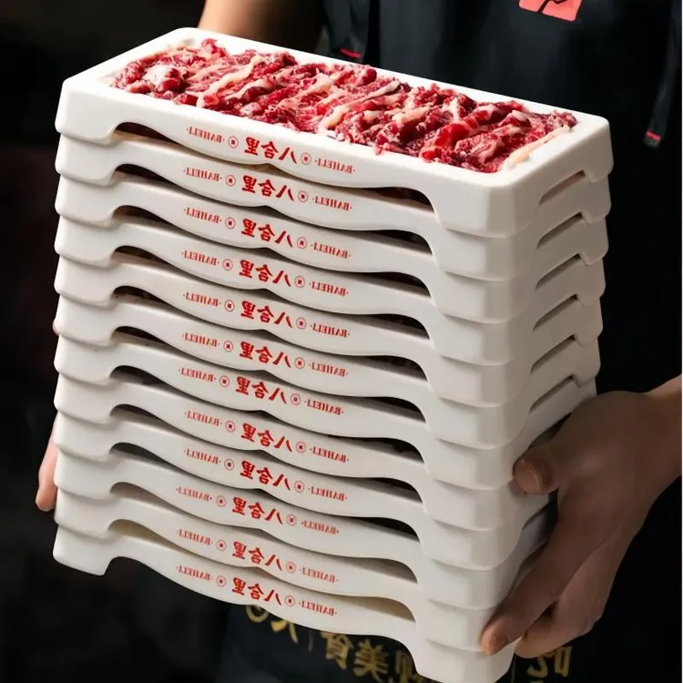 新鲜切片牛肉盘子火锅自助餐盘长条盘加厚火锅盘子可叠加加厚耐摔