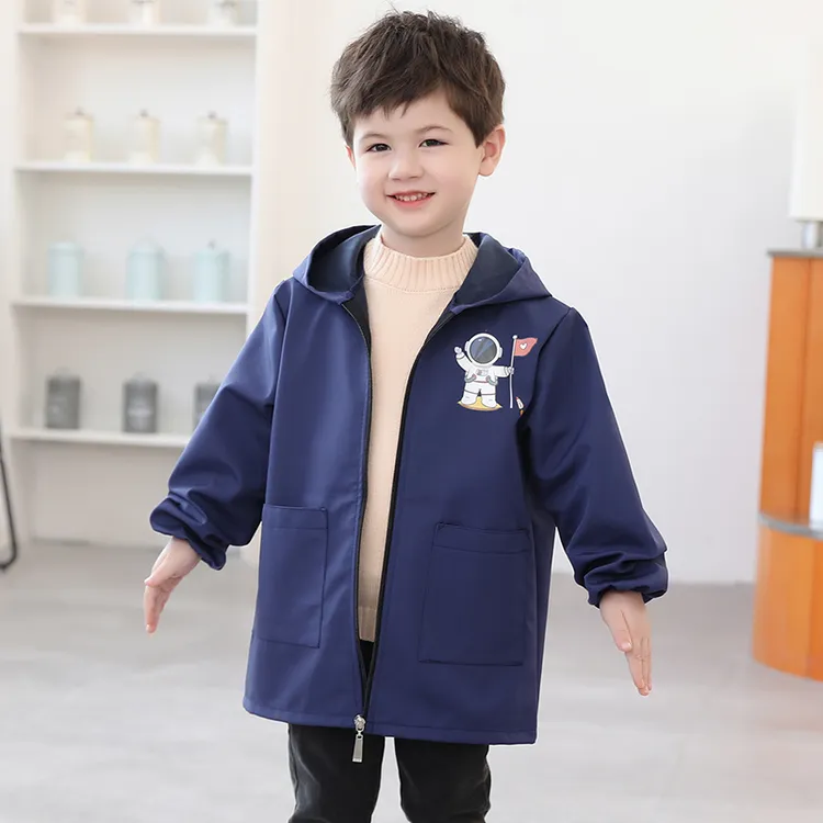 男童防水罩衣秋冬长袖学生连帽画画儿童幼儿园防脏护衣宝宝吃饭兜