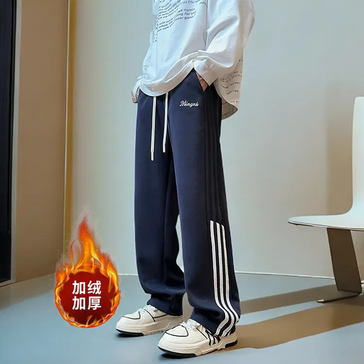 明尼凯休闲裤男士2025加绒加厚潮牌条纹直筒裤美垂感百搭学生长裤