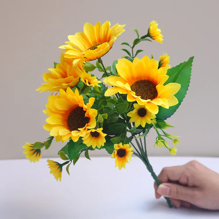 仿真小向日葵花摆件太阳花假花摆设栅栏插花小花束客厅餐桌装饰品