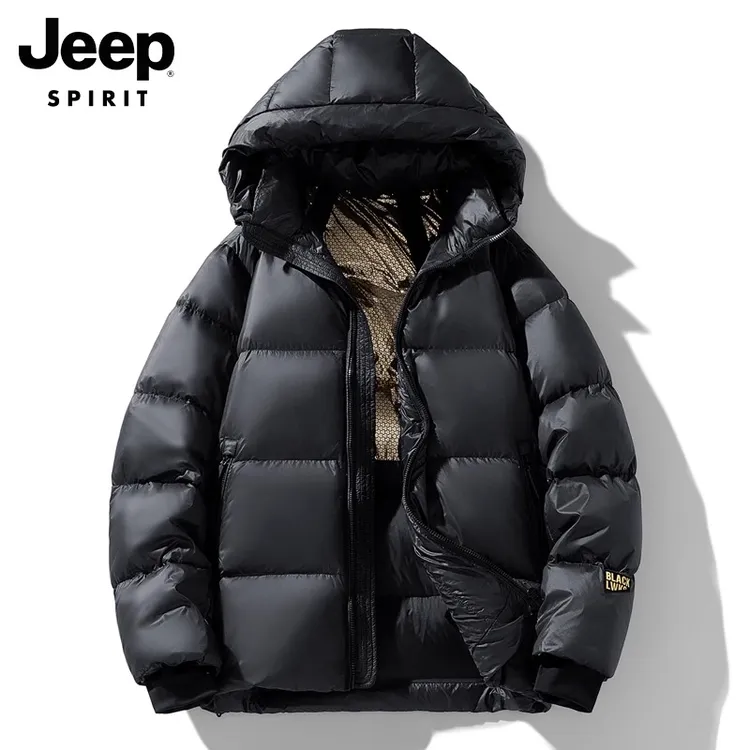 Jeep吉普羽绒服男士冬季短款鸭绒连帽羽绒衣加厚保暖防寒情侣外套