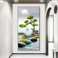 玄关装饰画流水生财迎客松晶瓷镶钻带框过道进门挂画新款镶嵌立体