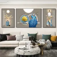 客厅三联画带框镶钻晶瓷装饰画沙发背景墙现代简约轻奢风装饰画
