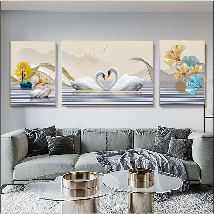 升级款-镶钻晶瓷画带框沙发背景墙现代简约轻奢风装饰画满钻客厅