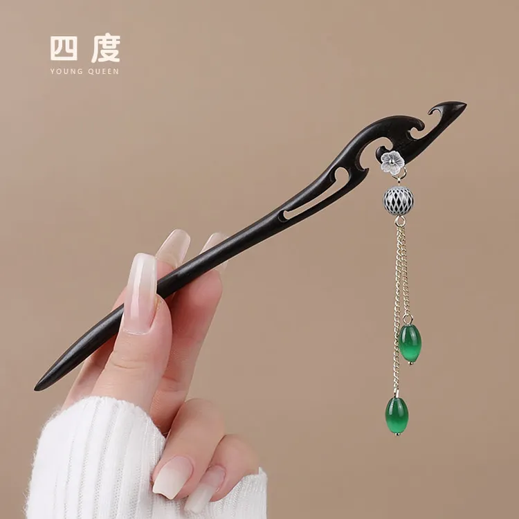 发簪女古风檀木步摇流苏中式高级感发簪盘发器木簪子简约懒人现代