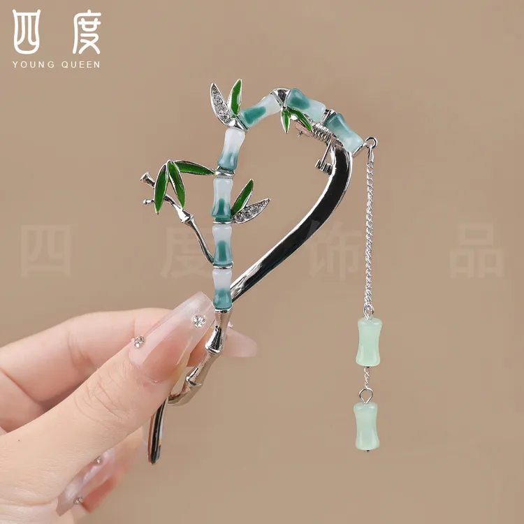 秋冬新款新中式竹节流苏后脑勺盘发气质扭扭夹国风一字夹古风头饰