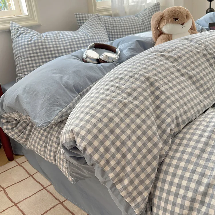 100全棉纯棉水洗棉床上四件套2025新款宿舍格子被套床单人三件套