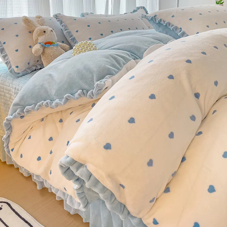 加厚牛奶绒床上四件套珊瑚绒床盖冬季双面加绒床品床单被套三件套