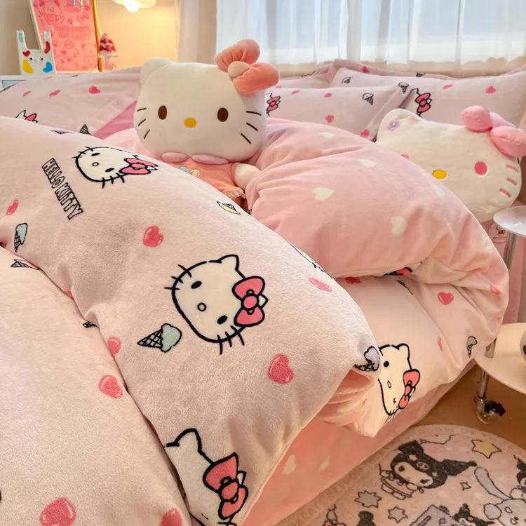冬季牛奶绒被套单件加绒儿童被罩hellokitty双面珊瑚绒被单人1米5