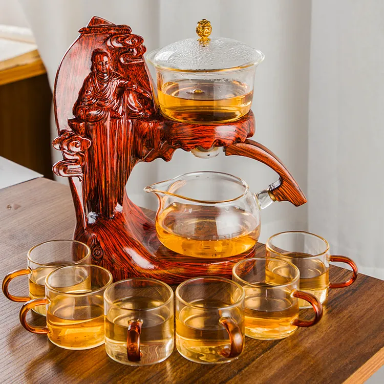 家用懒人透明玻璃磁吸泡茶壶高档轻奢半自动出水茶具套装高端全套
