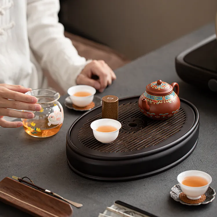 中式茶海小型茶具托盘轻奢茶盘椭圆形家用办公室简约储水功夫茶台