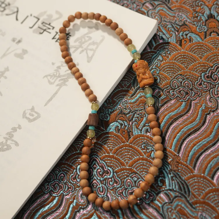 天然崖柏搭配玉石扎基拉姆双圈手串【QJ0010012】