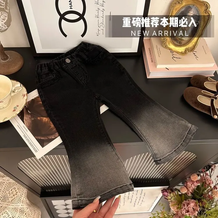 女童秋冬牛仔裤2025新款韩版洋气扎染修身松紧腰扎染渐变色牛仔裤