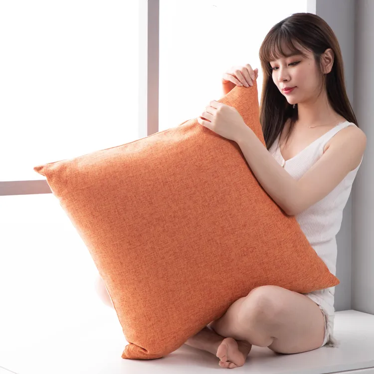 正方形大号纯色亚麻抱枕可拆卧室含芯沙发抱枕高端大气上档次