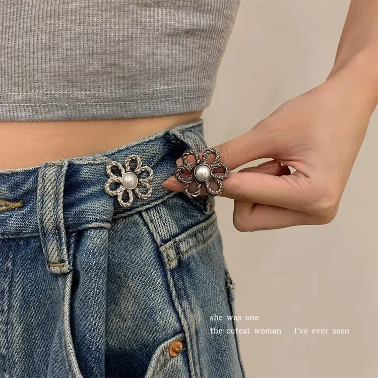 花朵收腰 牛仔裤裙子裤腰收紧大了改小扣子 免打孔调节固定别针商品图