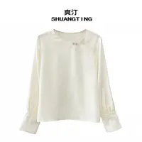 Jokara/丘可儿【欢颜】设计感镂空中式复古提花长袖衬衫套头衬衣秋