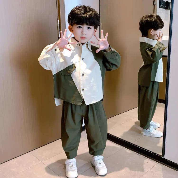 男童秋装衬衫2024新款儿童衬衫宝宝韩版衬衣春秋季帅气休闲两件套