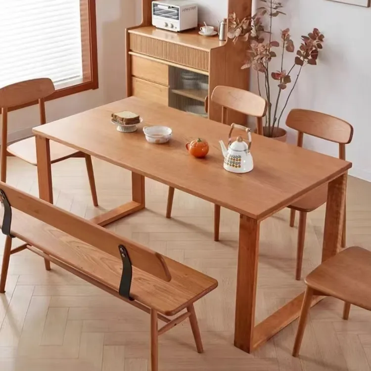 樱桃木北欧家用餐桌吃饭桌客餐厅长方形饭桌家用实木客厅大板桌子