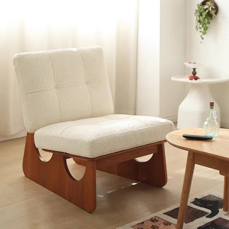 云朵樱桃木休闲椅子单人网红懒人小沙发阳台客厅家用羊羔绒休闲椅