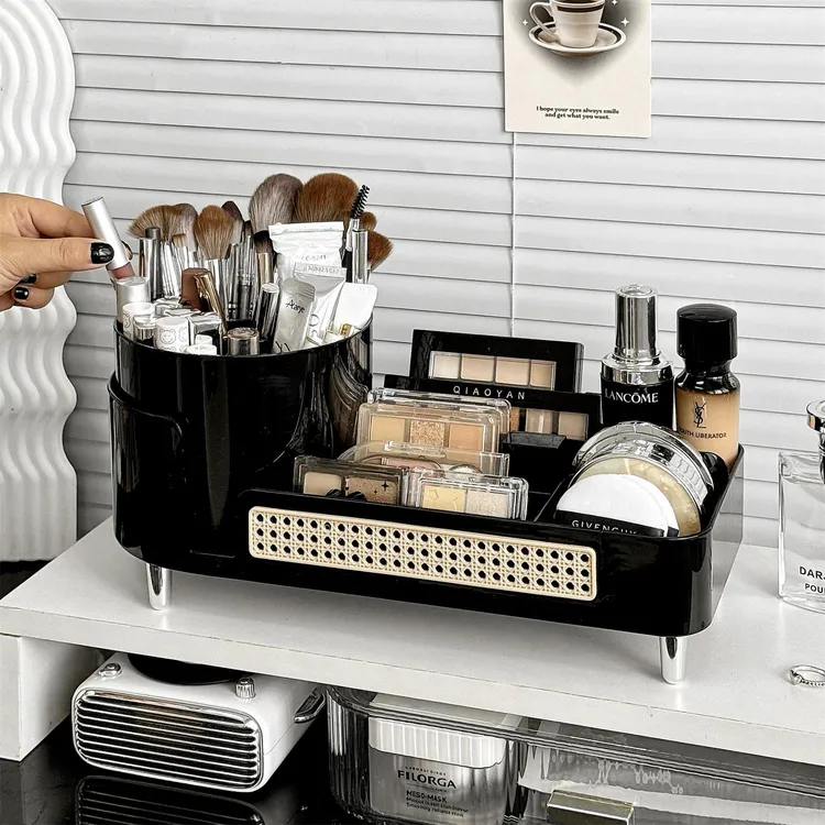 化妆品收纳盒梳妆台桌面可旋转化妆刷置物架高级分格口红整理盒子