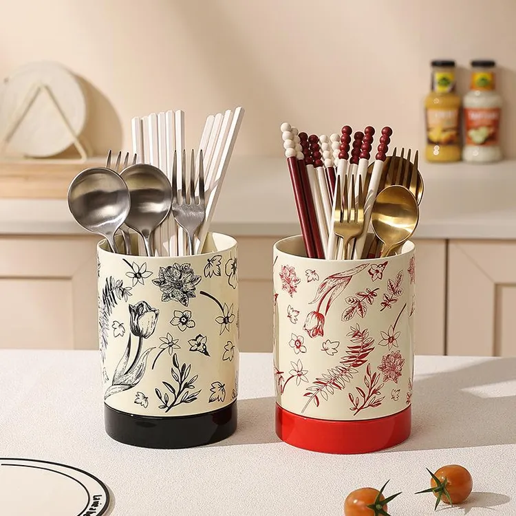 陶瓷快子筷子筒高颜值筷笼台面筷子篓家用沥水筒筷子和勺子收纳盒